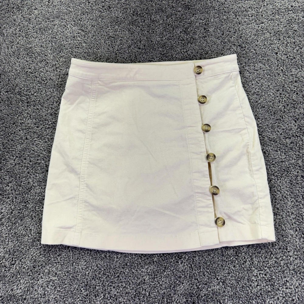 Forever 21 Skirt Womens M White Twill Mini Side Button Stretch Casual Summer